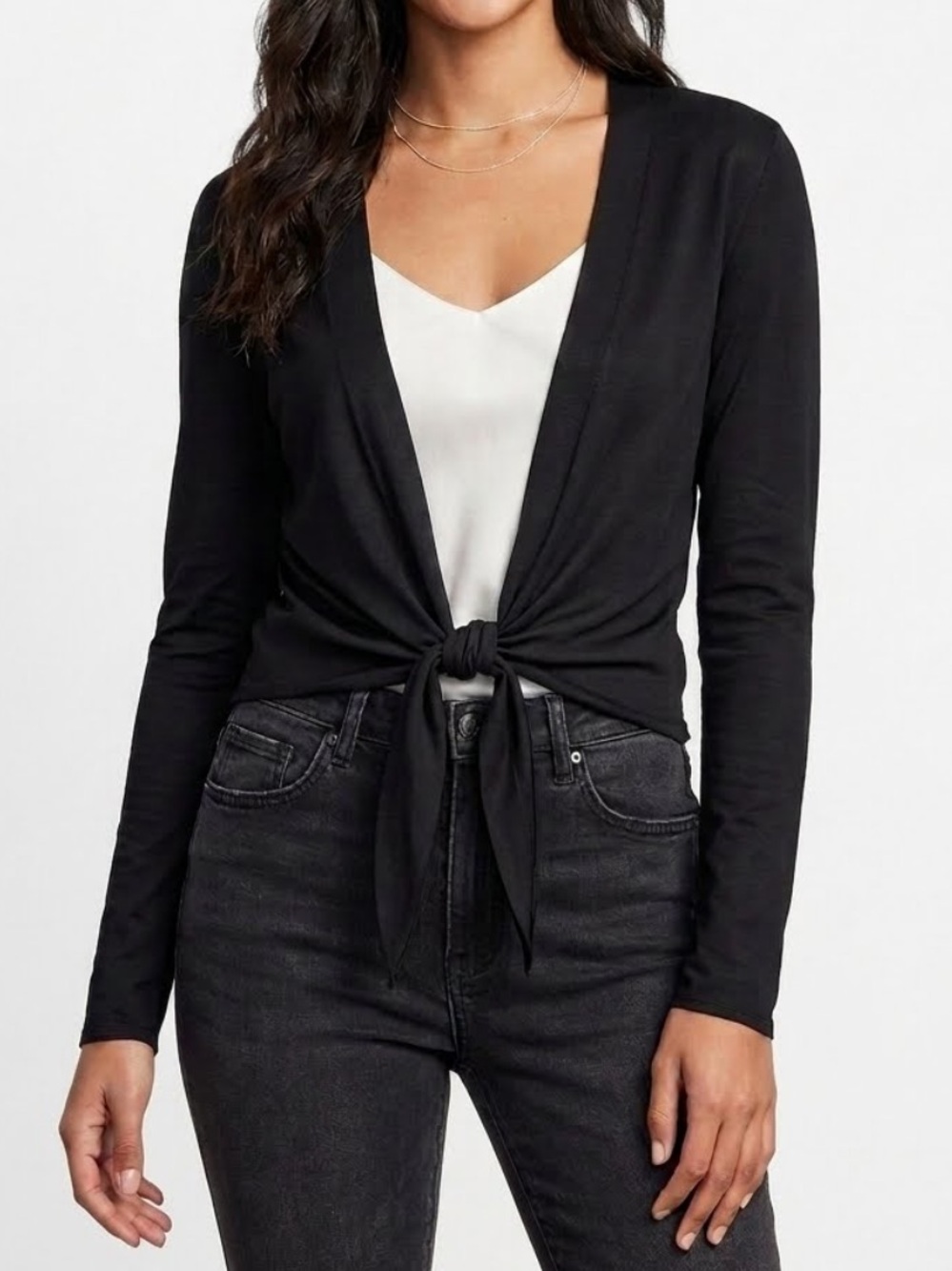 White House Black Market 100% Silk Black Cardigan Size XL